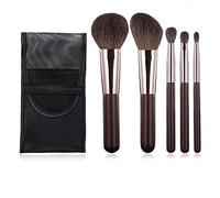 Travel Makeup Brushes Set w/Pouch, Portable 5PCS Professional Premium Goat Hair Cosmetic Brushes Kit for Powder Blush Concealers Contouring Highlighting
