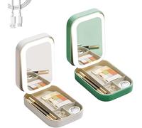 Travel Makeup Mirror, Portable Travel Makeup Bag with Light, Foldable dustproof Makeup Storage Box, 3 Color Modes, LED Single-Sided Mirror Makeup Storage Bag