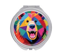 Travel Makeup Mirror with 1X/2X Magnifying, 2.4" Compact Double-Sided Folding Mirrors, Colorful Bear Pocket Mirror for Women & Men, Durable Metal Frame