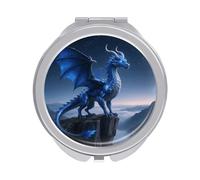 Travel Makeup Mirror with 1X/2X Magnifying, 2.4" Compact Double-Sided Folding Mirrors, Cool Blue Dragon Pocket Mirror for Women & Men, Durable Metal Frame