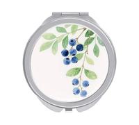 Travel Makeup Mirror with 1X/2X Magnifying, 2.4" Compact Double-Sided Folding Mirrors, Fruits Blueberry Pocket Mirror for Women & Men, Durable Metal Frame