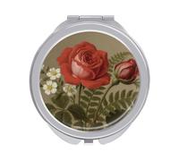 Travel Makeup Mirror with 1X/2X Magnifying, 2.4" Compact Double-Sided Folding Mirrors, Red Rose Pocket Mirror for Women & Men, Durable Metal Frame