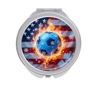 Travel Makeup Mirror with 1X/2X Magnifying, 2.4" Compact Double-Sided Folding Mirrors, Soccer Pocket Mirror for Women & Men, Durable Metal Frame