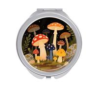 Travel Makeup Mirror with 1X/2X Magnifying, 2.4" Compact Double-Sided Folding Mirrors, Vintage Mushrooms Pocket Mirror for Women & Men, Durable Metal Frame