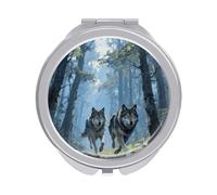 Travel Makeup Mirror with 1X/2X Magnifying, 2.4" Compact Double-Sided Folding Mirrors, Wolf Forest Pocket Mirror for Women & Men, Durable Metal Frame