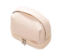 Travel Makeup Organiser, Makeup Storage Bag, Cosmetic Bag with Wide Opening and Carry Handle, Portable Travel Cosmetic Bag Made of Waterproof PU Leather with Large Capacity for Men and Women, beige