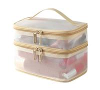 Travel Makeup Organizer Checke Double Mesh Makeup Bag Toiletry Bag Women's Portable 2024 Large Capacity Storage Cosmetic Storage Barber Backpack Organizer (Beige, 21. 00)