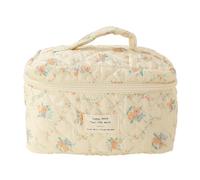 Travel Makeup Organizer Pouch - Quilted Floral Bag, Portable Toiletry Storage Case, Soft Fabric Cosmetic Bag, Large Capacity Zipper Closure | Practical Storage Solution for Toiletry Travel Use