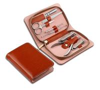Travel Manicure Set,Nail Clipper Kit Manicure Set, Professional Nail Clipper Kit Manicure Kit, 8 Pcs Stainless Steel Nail Care Kit Pedicure Grooming Kit(Gris)(Brown)