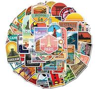 Travel Map Adventural Themed Stickers,50 Pcs Pack World Famous Country Regions Logo Decals Pack,Sticker for Skateboard Pad Car Snowboard Bicycle Luggage Decal for Kids Girls/Teens