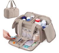 Travel Medicine Storage Bag with 2 Compartments, Wide-Mouth Medical Organizer, Puffy Lightweight First Aid Bag for Prescription Bottles, Pill Cases, Medical Supplies & Family Emergency Essentials