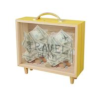 Travel Memor-y Box,Travel Fund Box Vacation Fund Box, Wood Saving Money Box Suitcase,Travel Adventure Archive Box Decorative,Bank For Travel Vacation Wedding Souvenir,Banknotes,Photo 20.5x18.5x7cm