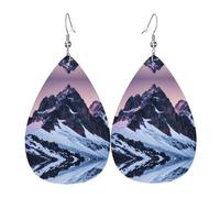 Travel Mountain Printed Teardrop Leather Earrings, Fashion Water Drop Dangle Accessory for Holiday Party