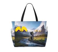 Travel Mountain Scenery Print Large Waterproof Beach Tote Bag for Women with Zip and Pockets Foldable Handbag for Travel Pool Shopping Holiday Gym