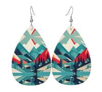 Travel Mountain Scenery Print Leather Earrings - Dangle Drop Earrings, Lightweight Teardrop Jewelry, Costume Party Pendants