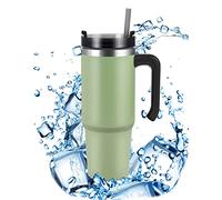 Travel Mug, 30oz Stainless Steel Coffee Mug Travel Tumbler with Straw Lid and Handle, 900ml Portable Double Wall Vacuum Insulated Coffee Mug, Leak Proof Water Bottle for Cold and Hot Drinks (GREEN)