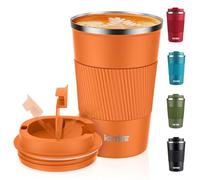 Travel Mug:KETIEE Insulated Coffee Cup with Leakproof Lid, Reusable Coffee Cups Travel, Double Walled Coffee Travel Mug, Stainless Steel Coffee Mug for Hot Cold Drinks, 380ml Orange Brown