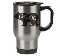 Travel Mug - Papa Bear - Stainless Steel - Dad, Fathers Day, Quotes - Reusable Coffee Cup