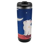 Travel Mug Sea A Kitten Looking at The Moon Coffee Cup Reusable Insulated Tumbler with Lid Travel Coffee Mug Stainless Steel Insulated Coffee Tumbler for Coffee Tea and Drinks