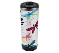 Travel Mug Sea Colorful Dragonfly Coffee Cup Reusable Insulated Tumbler with Lid Travel Coffee Mug Stainless Steel Insulated Coffee Tumbler for Coffee Tea and Drinks