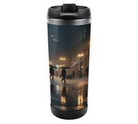 Travel Mug Sea Rainy Night City Street Coffee Cup Reusable Insulated Tumbler with Lid Travel Coffee Mug Stainless Steel Insulated Coffee Tumbler for Coffee Tea and Drinks