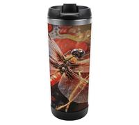 Travel Mug Sea Red Dragonfly Coffee Cup Reusable Insulated Tumbler with Lid Travel Coffee Mug Stainless Steel Insulated Coffee Tumbler for Coffee Tea and Drinks