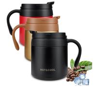 Travel Mug with Handle, Stainless Steel Double Walled Vacuum Insulated Coffee Cup, Small Non-Slip Heat-Resistant Coffee Flask for Hot Drink, Portable Thermal Coffee Mug for Camping, Gym (Black, 350ml)