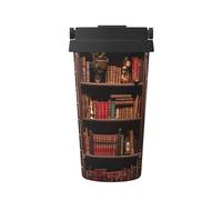 Travel Mug with Lid & Handle Bookshelf Print Thermal Mug Men Classic Car Coffee Cup, for Office, Outdoor, Tea, 17Oz