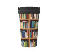 Travel Mug with Lid & Handle Bookshelf Printed Insulated Travel Mug Classic Men Coffee Cup, for Office, Outdoor, Camping, 17Oz