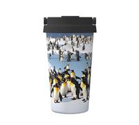 Travel Mug with Lid & Handle Happy Penguin Print Travel Mug Men Classic Office Cups, for Hot & Cold Drinks, Hiking, Water, 17Oz