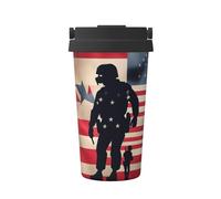 Travel Mug with Lid & Handle Us Military Soldiers Patriotic Memorial Day Print Thermal Mug with Lid Vacuum Office Cups, for Home, Office, Tea, 17Oz