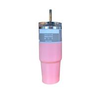Travel Mug with Straw- Water Bottle-Iced Coffee Tumbler Cup - Coffee Travel Mug - Stainless Steel Water Bottle - Tumbler with 2-in-1 Lid and Straw - Car Coffee Cup Stainless Steel Tumbler (Pink)
