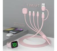 Travel Multi 6-in-1 USB C Universal Smart Watch Fast Charging Cable,1.8M/6FT Type C+USB A Watch Charger+Lightning+Type C Cord Combo Adapter for iWatch Series9 8 7 6 5 4 3 2SE/iPhone 15 14 13/iPad Pro