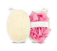 Travel Natural Body Loofah Sponge,Mini Travel Size, Loofah Double Sided,Eco Organic Sponge exfoliating with Hand,Body Scrub Sponge Loofah Soft Sensitive Skin 2Pcs (Beige&Pink)