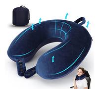 Travel Neck Pillow, Best Memory Foam Airplane Pillow for Head Support Soft Adjustable Pillow for Plane, Car & Home Recliner Use (Dark Blue)