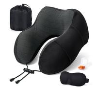 Travel Neck Pillow Made of Memory Foam, with 3D Eye Mask & Earplugs, Travel Pillow, Soft Cotton, U-Shaped Sleeping Neck Support Pillow, Travel Pillow for Plane, Car, Train, Office and Camping (Black)
