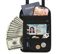 Travel Neck Wallet Pouch Passport Holder Cell Phone Purse Crossbody Bag for iPhone 15 Pro Max 16 14 Plus 13 12 Mini 11, Galaxy S25 Ultra S24 S23 S22 Plus S21 S20 FE Note 20 A16 A15, Pixel 9 8a, Black