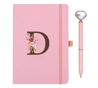 Travel Notebook PU Leather with Pen Diamond Pink Heart Writing Notebook A5 Initial Diary Notebooks for Women Girl Birthday Easter Mother's Day Gift for Friend Student(D)