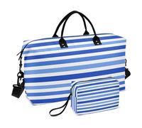 Travel Organizer Bag Set Two Piecing Combo Wave Quilted Mesh Pocket Fashionable Business Trip Navy Stripes