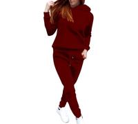 Travel Outfit Airport Set Women Petite Womens Co Ord Sets Oversized Baggy Plain Tracksuit 2 Piece Lounge Wear Fleece Hoodie Joggers Leisure Suit Travel Gym Outfit Loungewear Tracksuit Womens Set Wine