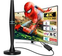 Travel Packaging Cube TV Aerial Indoor- Digital Indoor Aerial 250+ Miles Long Range - Amplified HD TV Antenna Indoor for Freeview Support 4K 1080P Local Channels with Booster & 16.3 ft Coax Cable