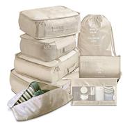 Travel Packing Cubes, Toifucos Multifunction 8pcs/set Luggage Organiser Compression Suitcase Essential Bag, Beige