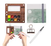 Travel Paint Palette, 8 Grid Portable Watercolor Palette With A Clip, Wooden Colour Paint Palette, Sketchbook Palette Travel Ready Paint Palette Bundle, Small Paint Set With Clip
