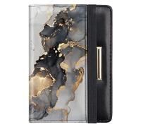 Travel Passport Cover RFID Blocking Passport Cover Rose Gold Cute Flowers Passport Wallet with Elastic Band for Women, Gold/Grey, 3.93 x 5.5 x 0.67 inches, Casual