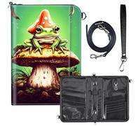 Travel Passport Wallet for Men Women,Leather RFID Blocking Passport Holder Family 6 Passports Travel Document Credit Cards Organizer Bag with Zipper Neck Wrist Strap, Frog on Mushroom
