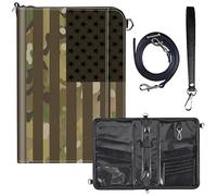 Travel Passport Wallet for Men Women,Leather RFID Blocking Passport Holder Family 6 Passports Travel Document Credit Cards Organizer Bag with Zipper Neck Wrist Strap, USA Flag Camouflage