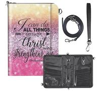 Travel Passport Wallet for Men Women,Leather RFID Blocking Passport Holder Family 6 Passports Travel Document Credit Cards Organizer Bag with Zipper Neck Wrist Strap, I can do all thing through christ