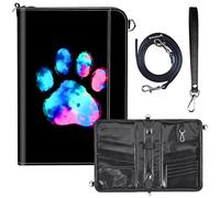 Travel Passport Wallet for Men Women,Leather RFID Blocking Passport Holder Family 6 Passports Travel Document Credit Cards Organizer Bag with Zipper Neck Wrist Strap, Colorful Dog Pawprint