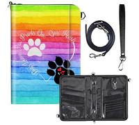 Travel Passport Wallet for Men Women,Leather RFID Blocking Passport Holder Family 6 Passports Travel Document Credit Cards Organizer Bag with Zipper Neck Wrist Strap, Dog Pawprint Rainbow
