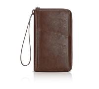 Travel Passport Wallet Holder Women Men Black RFID Travel Passport Wallet Family with Zipper Bifold PU Leather Passport Holder Family for ID Cards Boarding Pass Ticket Photo Phone (Coffee)